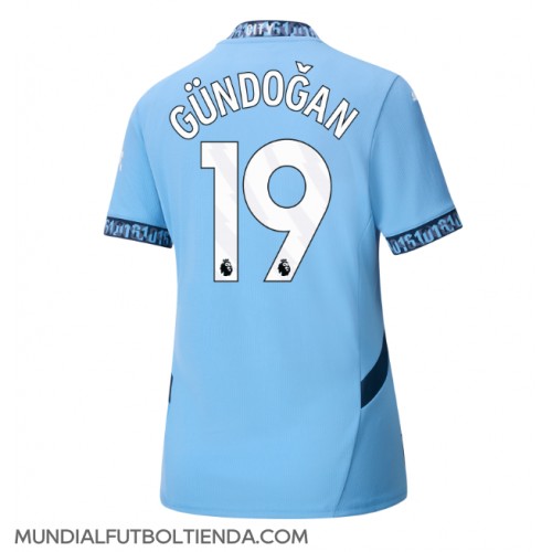 Camiseta Manchester City Ilkay Gundogan #19 Primera Equipación Replica 2024-25 para mujer mangas cortas